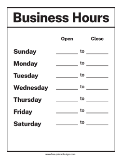 Business Hours Sign