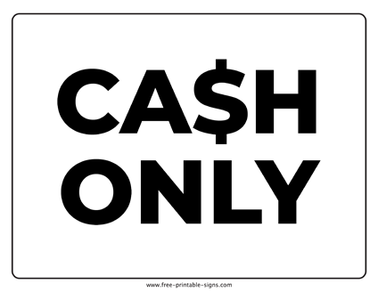 Cash Only Sign