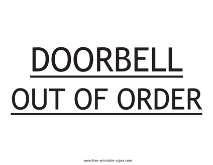 Doorbell Out of Order Sign