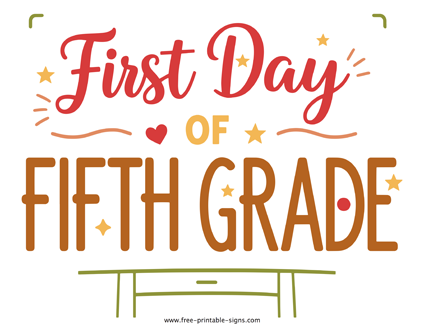 Printable First Day of Fifth School PDF