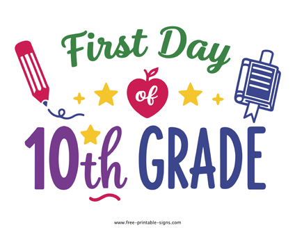 Printable First Day of Tenth Grade PDF