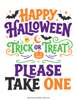 Printable Please Take One Halloween Sign PDF