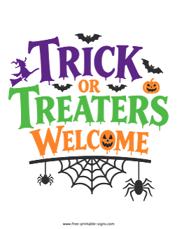 Printable Trick or Treaters Welcome Sign PDF