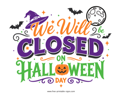 Printable We Will Be Closed on Halloween Sign PDF